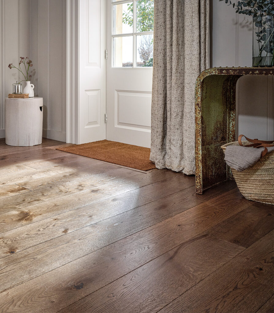 Worn textured oak plank floor by Broadleaf Timber