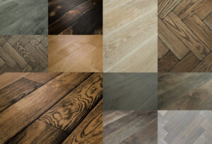 A grid montage of wood flooring with different designs, grades and colours.