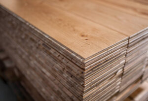 Oak plank flooring on pallets for transportation and delivery