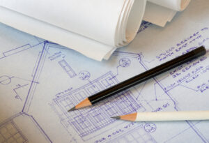 Technical drawings of a house exterior.