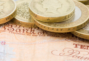 British tender coins and notes.