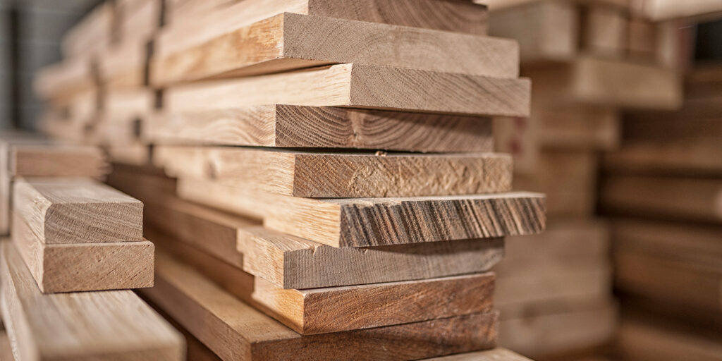 Stacks of timber planks.