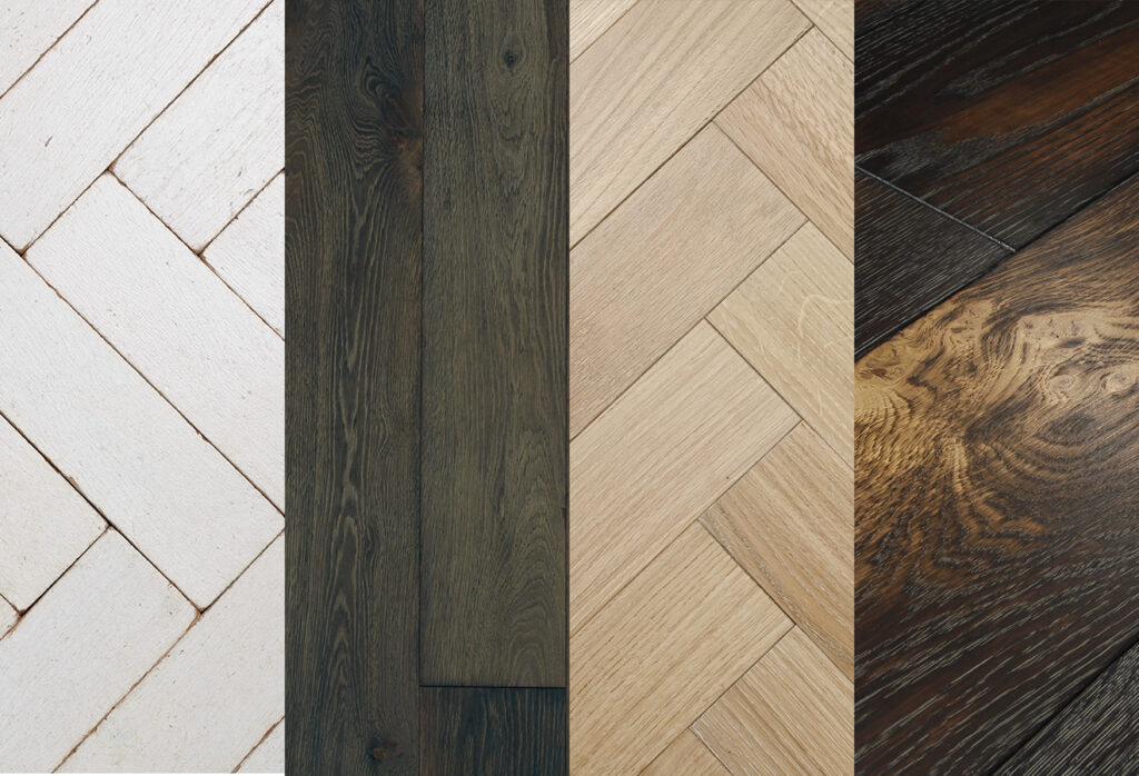A selection of images showing different flooring formats and colours.