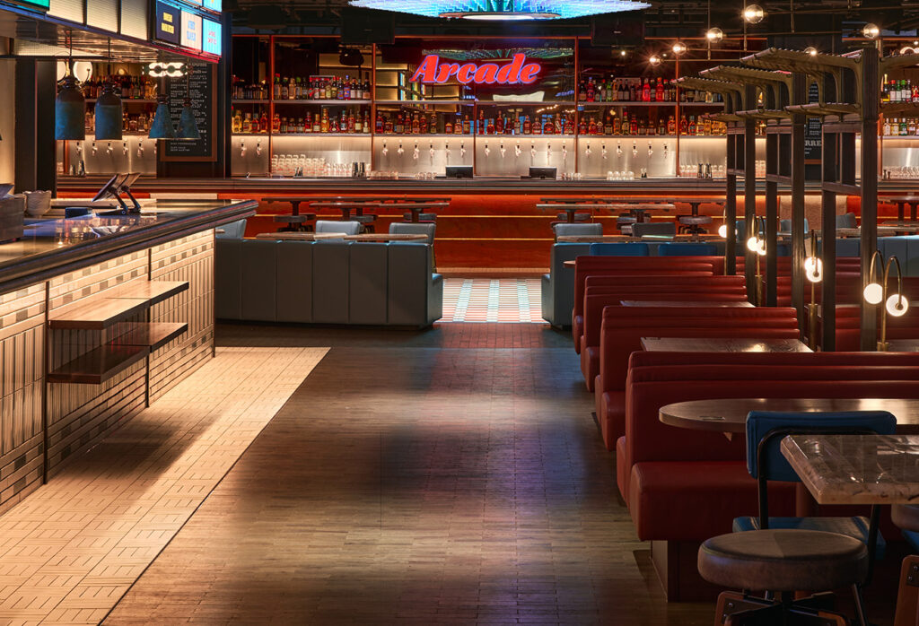 Brickwork oak parquet laid in the Arcade, Battersea Power Station.