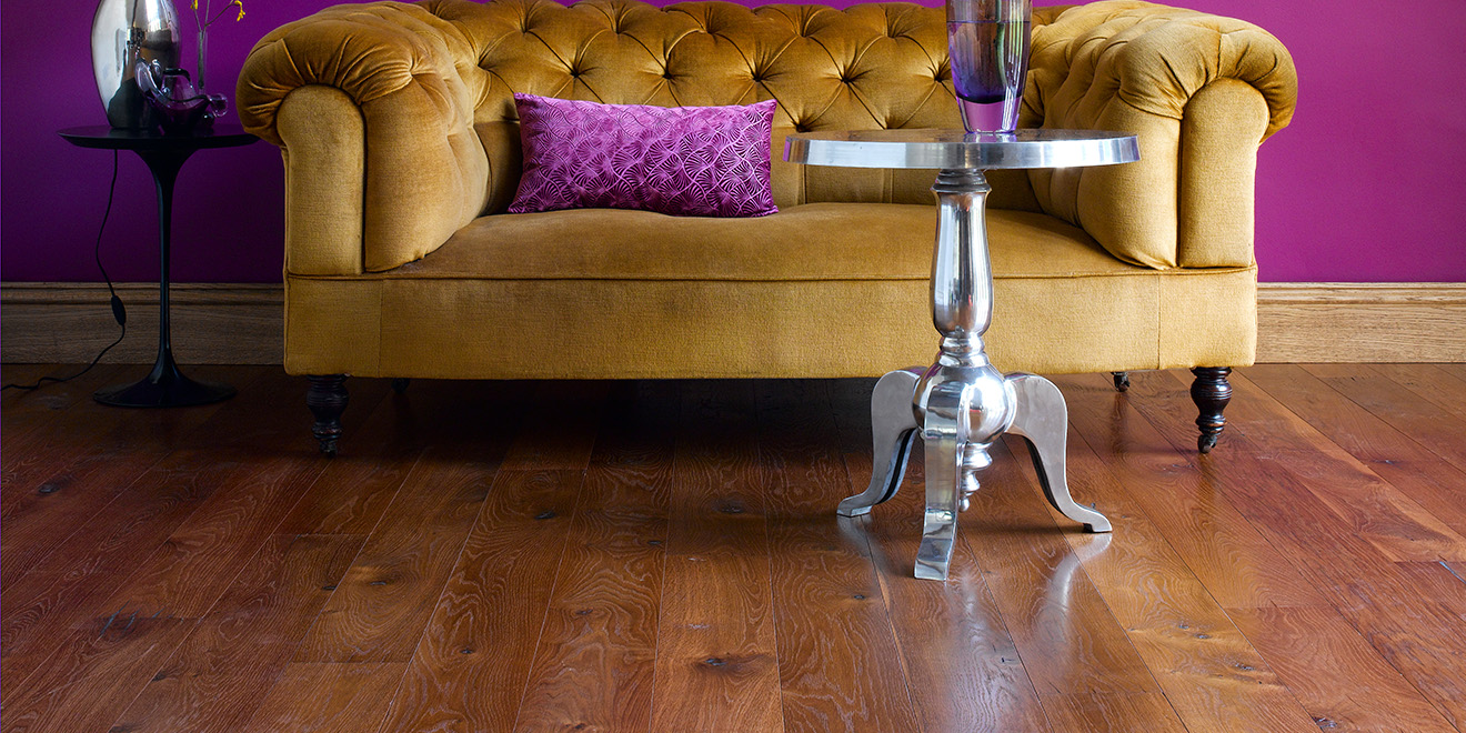 Engineered Broadleaf Metro Terra Fired Oak plank flooring.